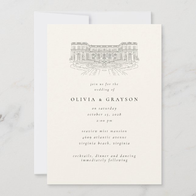 Venue Illustration Old Money Aesthetic, Wedding  Invitation (Front)