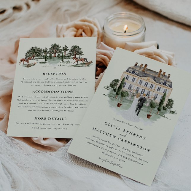 Venue, Old Money Aesthetic, Ivory Wedding Invitation (Elegant Ranch Wedding All in One Invitation)