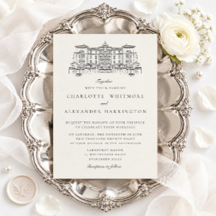 Venue, Old Money Aesthetic, Ivory Wedding Invitation