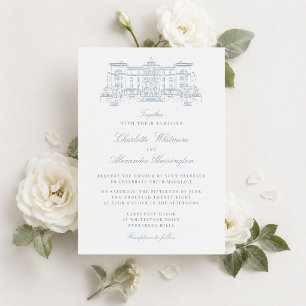 Venue,  Old Money Aesthetic, light blue  Invitation