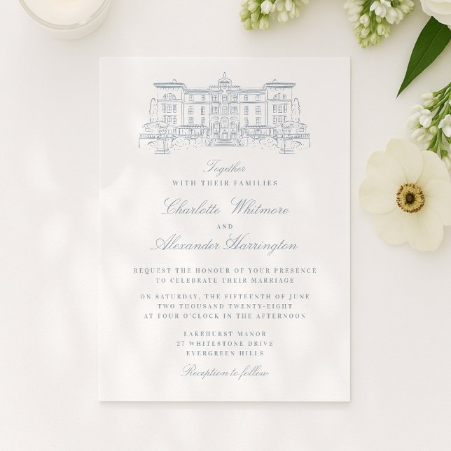 Venue,  Old Money Aesthetic, light blue  Invitation (Creator Uploaded)