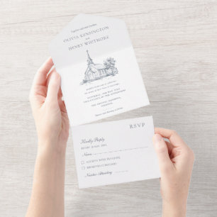 Venue Sketch Church Wedding All In One Invitation