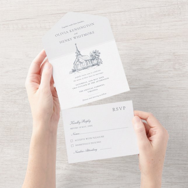 Venue Sketch | Church Wedding All In One Invitation (Tearaway)