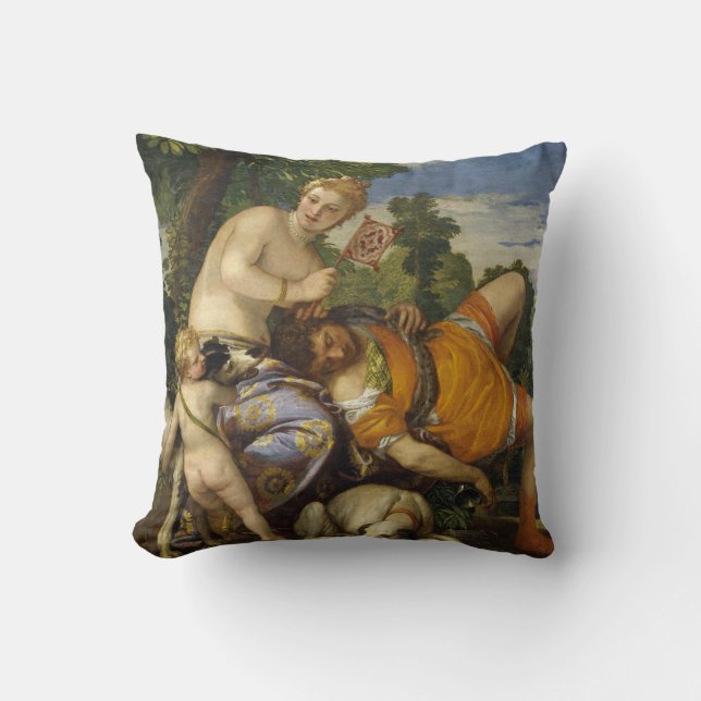 Venus and Adonis (by Paolo Veronese) Throw Pillow (Front)