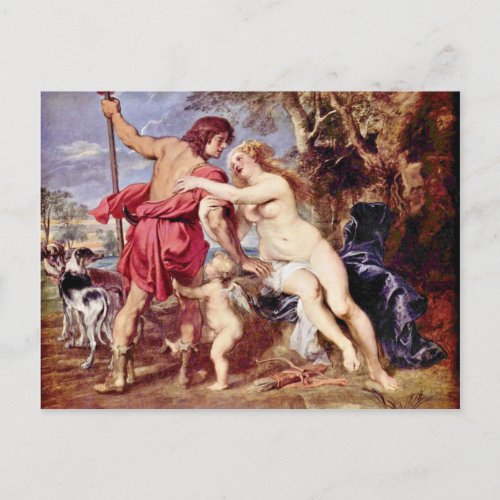 Venus And Adonis By Rubens Peter Paul Postcard