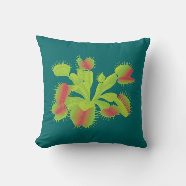 Venus Flytrap Carnivorous Plant Throw Pillow (Front)