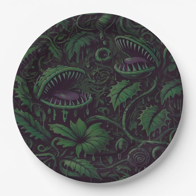 Venus Flytrap Green Slime Halloween Party  Paper Plates (Front)