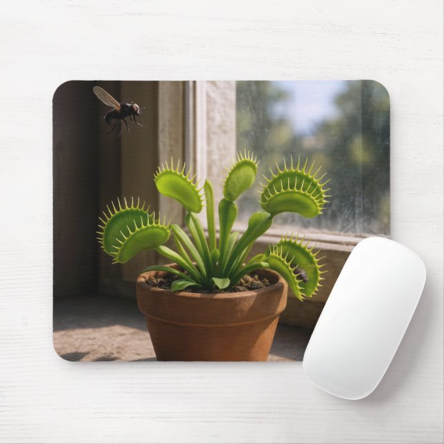 Venus Flytrap Plant With Flies Mouse Pad (With Mouse)