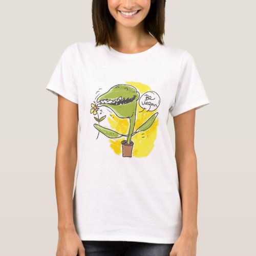 venus flytrap says be vegan cartoon T_Shirt