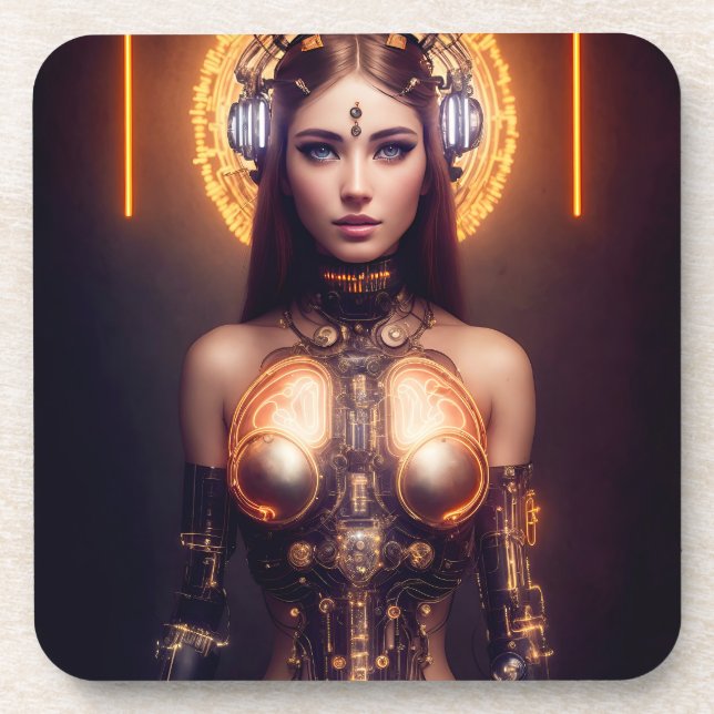 VENUS GLOWING CYBORG ROBOT BEVERAGE COASTER (Front)