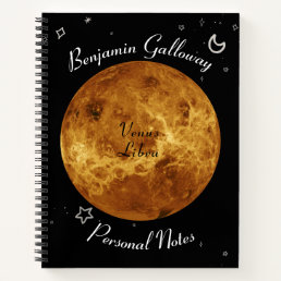 Venus Libra Monogram Cosmic Typography Cool Notebook