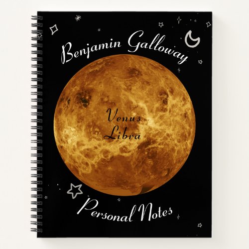 Venus Libra Monogram Cosmic Typography Cool Notebook