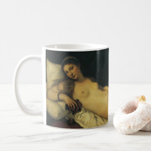 Venus of Urbino by Titian, Renaissance Art Coffee Mug (With Donut)