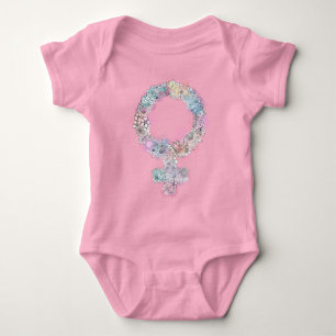 Venus Sign Feminist Symbol with Flowers Baby Bodysuit
