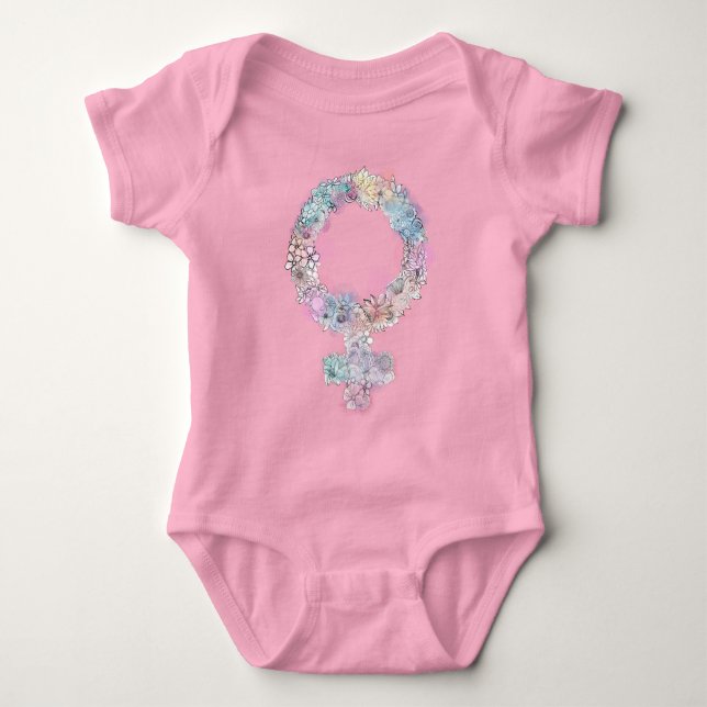 Venus Sign Feminist Symbol with Flowers Baby Bodysuit (Front)
