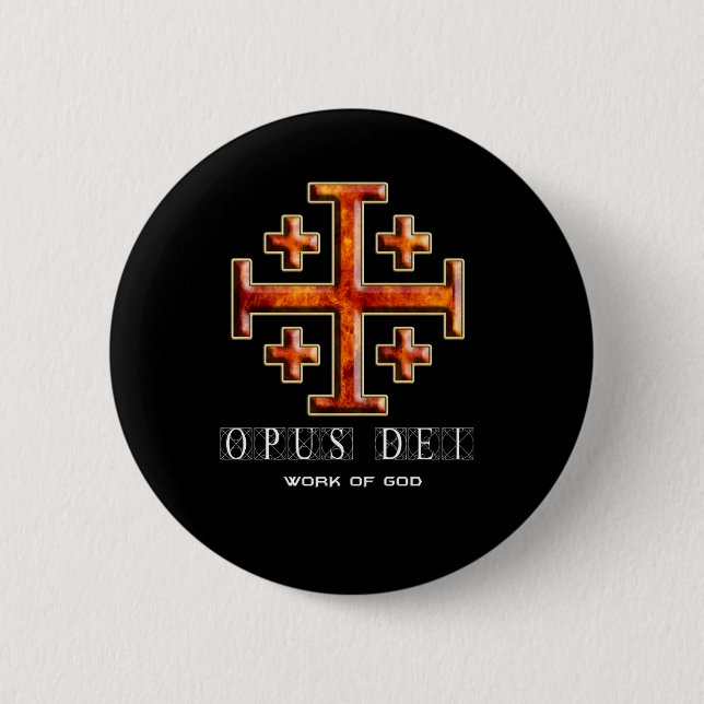 Ver 3 – Jerusalem Cross – Opus Dei - Black Back Button (Front)