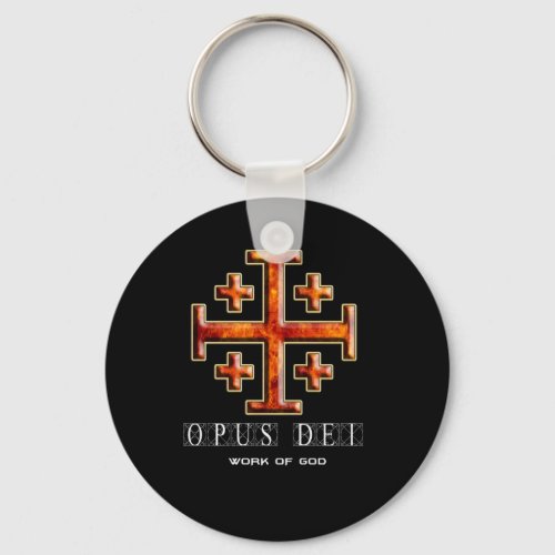 Ver 3  Jerusalem Cross  Opus Dei _ Black Back Keychain