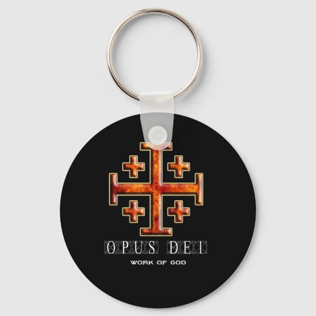 Ver 3 – Jerusalem Cross – Opus Dei - Black Back Keychain (Front)
