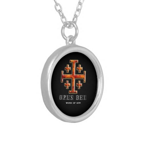 Ver 3  Jerusalem Cross  Opus Dei _ Black Back Silver Plated Necklace