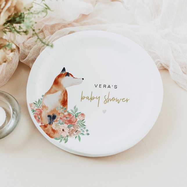 VERA Eucalyptus Greenery & Terracotta Floral Fox Paper Plates (Creator Uploaded)