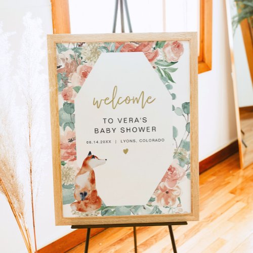 VERA Greenery  Terracotta Floral Fox Baby Welcome Poster