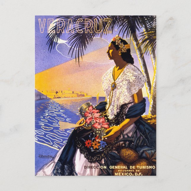 Veracruz Mexico Vintage Travel Poster Restored Postcard (Front)