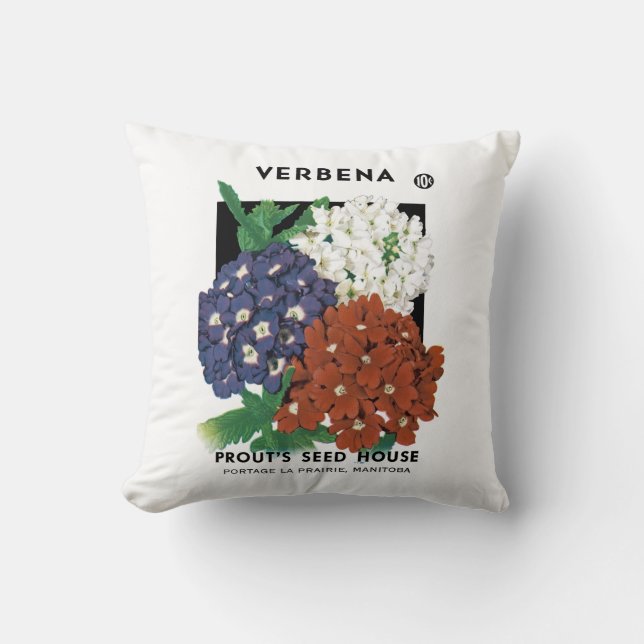 Verbena Seed Packet Label Throw Pillow (Front)