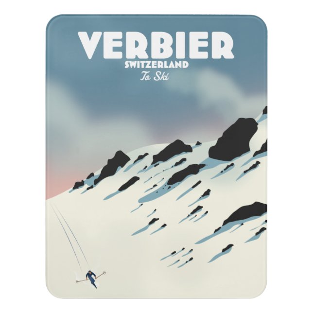 Verbier Switzerland ski travel poster art print. Door Sign (Contemporary Vert)