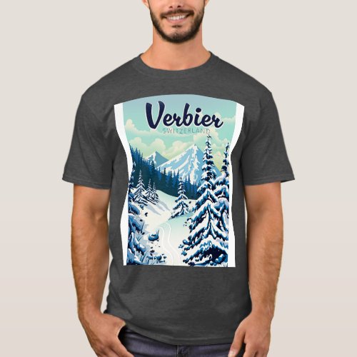 Verbier Switzerland Skiing travel poster T_Shirt