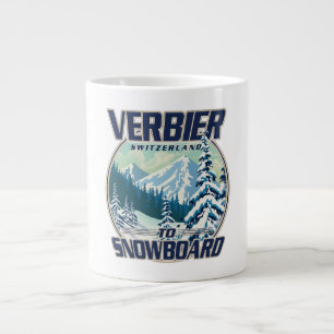 Verbier Switzerland Snowboard Travel logo Giant Coffee Mug