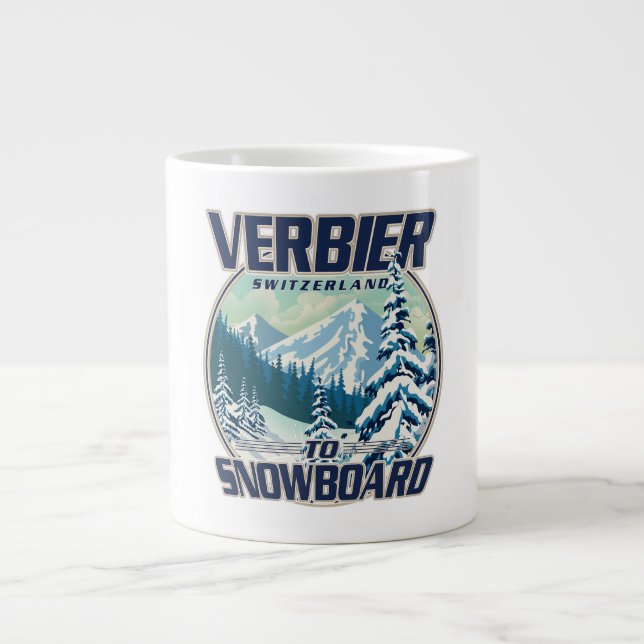 Verbier Switzerland Snowboard Travel logo Giant Coffee Mug (Front)
