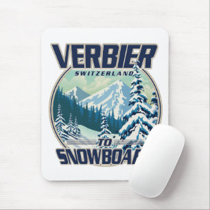 Verbier Switzerland Snowboard Travel logo Mouse Pad