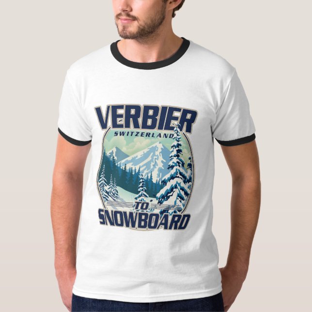 Verbier Switzerland Snowboard Travel logo T-Shirt (Front)