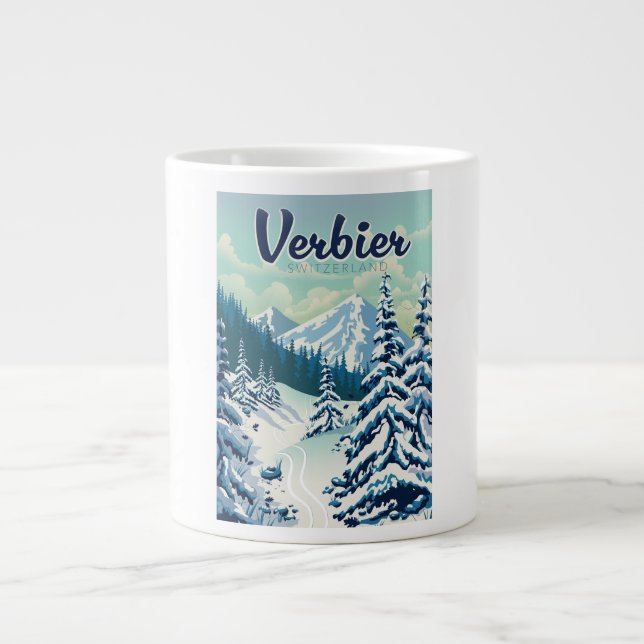 Verbier Switzerland Travel poster Giant Coffee Mug (Front)