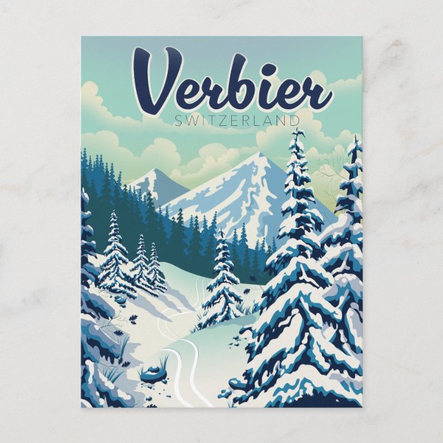 Verbier Switzerland Travel poster Invitation Postcard (Front)