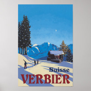Verbier Switzerland Vintage Travel Poster