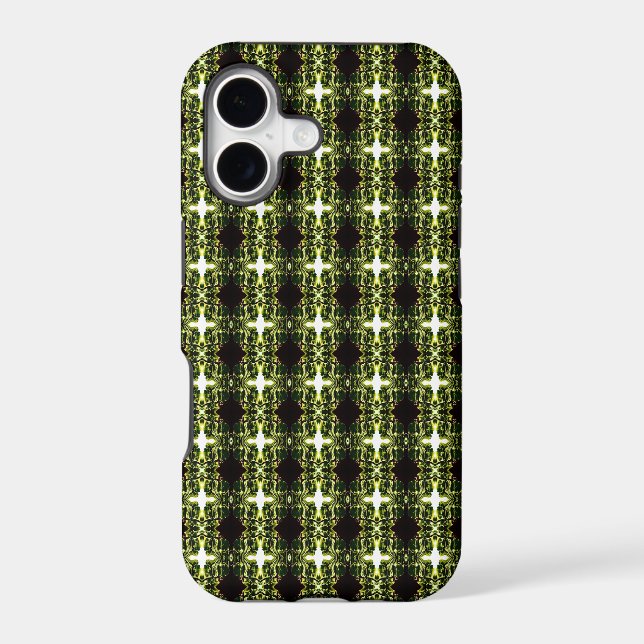 Verdant Abstract Green Gold Black White Fluid Art iPhone Case (Back)