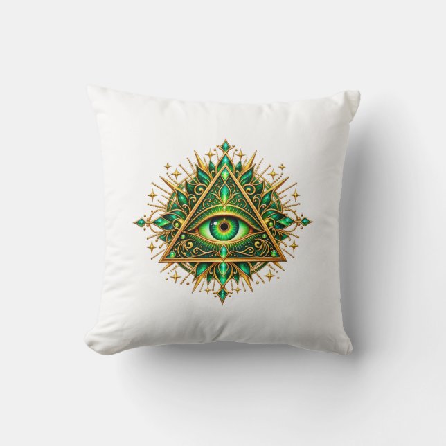 Verdant Brass Eye Throw Pillow (Front)