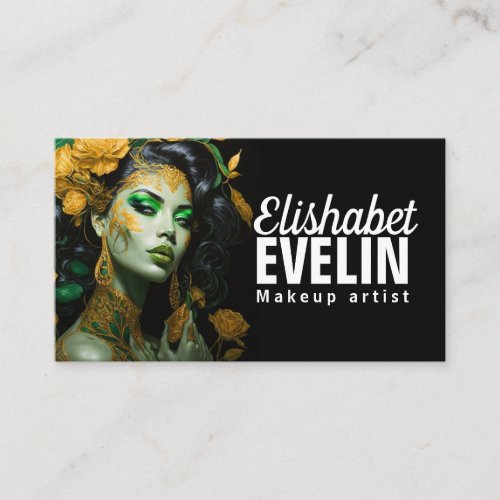 Verdant Glamour Green and Gold Floral Accents 01 Business Card