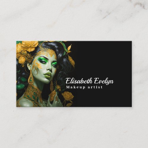 Verdant Glamour Green and Gold Floral Accents g6 Business Card
