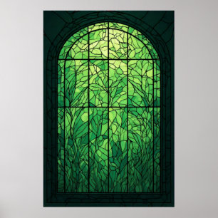 Verdant Glow: A Stained-Glass Window of Nature Poster
