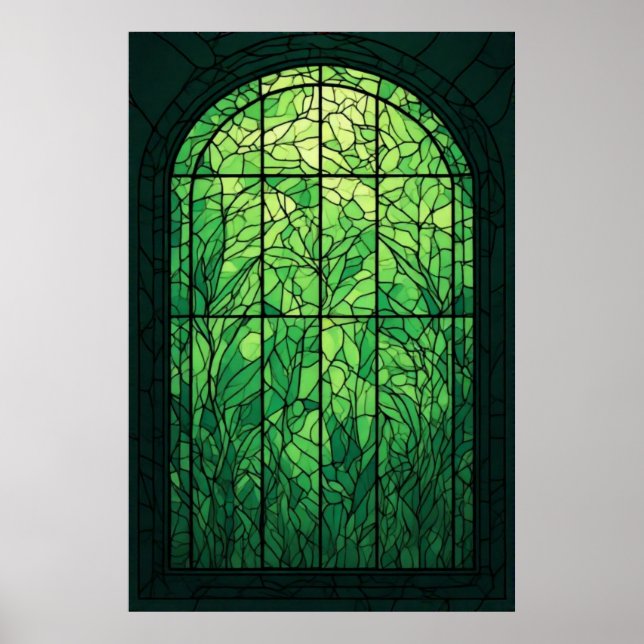 Verdant Glow: A Stained-Glass Window of Nature Poster (Front)
