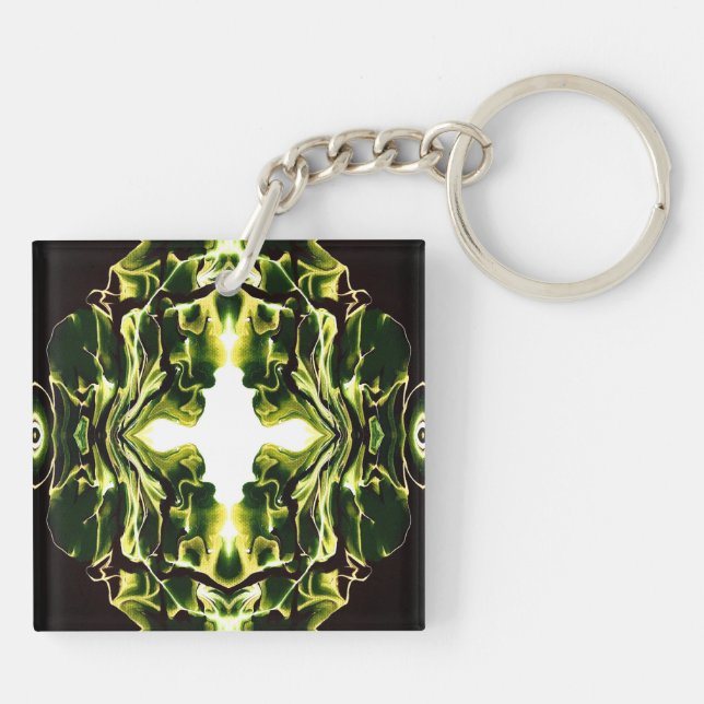 Verdant Green Abstract Acrylic Fluid Art Keychain (Back)