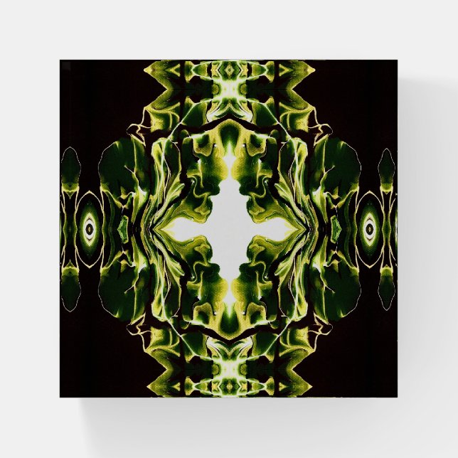 Verdant Green Abstract Acrylic Fluid Art Paperweight (Front)
