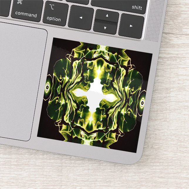 Verdant Green Abstract Acrylic Fluid Art Sticker (Detail)