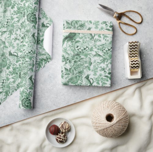 Verdant Green Toile de Jouy  Wrapping Paper
