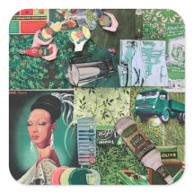 Verdant green vintage collage sticker