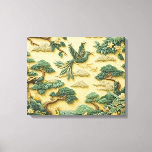 Verdant Harmony: A Sculpted Aviary Canvas Print (Front)