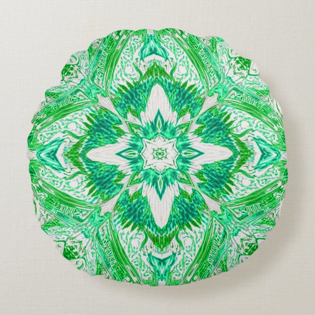 Verdant Harmony Geometry pattern Round Pillow (Front)