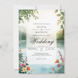 Verdant Lakeside Romance Wedding Invitation